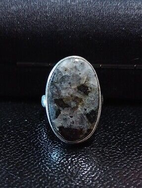 Natural Larvikite/Black Moonstone 925 Stamped Sterling Silver Ring Size 7.25